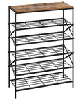 Six Tier Shoe Rack With Large Capacity Built To Stash Up To 24 Pairs Of Shoes In A Tough Metal Frame With Rustic Brown And Black Finish