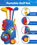 Toddler Golf Set for 2 3 4 5 Year Old Boys and Girls Upgraded Indoor Outdoor Golf Cart with Cornhole Board and Putting Mat