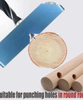 Top Shelf Aluminum Drill Guide Jig For Dead On 30 45 90 Degree Holes Rock Solid Multi Angle Woodworking Tool That Runs Like A Dream For Furniture Assembly, showing blue jig and drilled wooden rods.