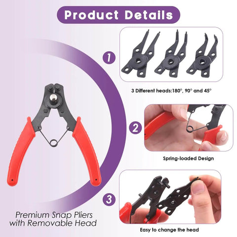 Must Have All In One Snap Ring Pliers Kit 4 In 1 With Pro Grade Alloy Steel Build showing detachable heads and spring-loaded design.