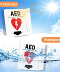 AED sign, acrylic, 6x6 inches, down-arrow indicator, 2-pack for home/office use