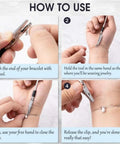 One Hand Bracelet Helper Tool Kit For Quick On Your Own Jewelry Plier Clip Set For Watch Clasps And Closures DIY Necklace And Bracelet Making Supplies Universal Fit For Chains Beads Leather Magnetic Closures 12 Pcs Silver how-to use steps