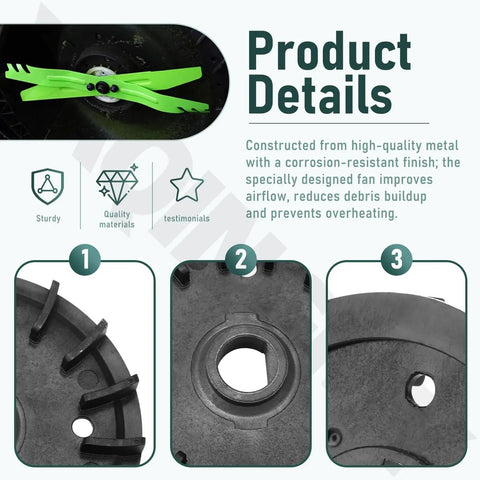 All In One Lawn Mower Blade Replacement Kit With Fan Bolts Nuts And Washers For Dual Blades Fits 21 Inch Mowers Compatible With LM2130SP LM2150SP And LM2160SP No Fuss Easy Install detailing fan and washers close-up