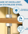 Beefy 4 Pack Fully Threaded Rods M8 x 200mm 304 Stainless Steel for pipes with corrosion resistance and durability