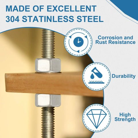 Beefy 4 Pack Fully Threaded Rods M8 x 200mm 304 Stainless Steel for pipes with corrosion resistance and durability