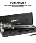 6 Inch Electronic Digital Caliper With Stainless Steel Build And Extra Large LCD Screen in protective case for portability.
