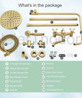 Antique Brass 8 Inch Shower Faucet System With Rainfall Shower Head Wall Mounted Dual Cross Handles Tub Spout Mixer Tap And Handheld Sprayer All In One Bathroom Shower Upgrade package contents