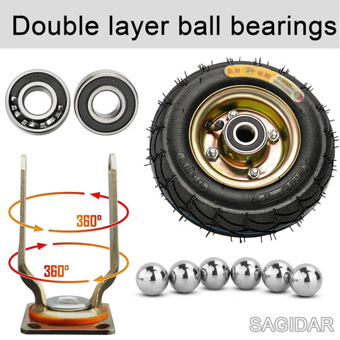 Straight Up Heavy Duty Rubber Caster Wheels Set Of Four Silent Pneumatic Swivel Casters With Double Ball Bearings Side Brakes Killer Traction For Wheelbarrows Tool Carts 10 Inch