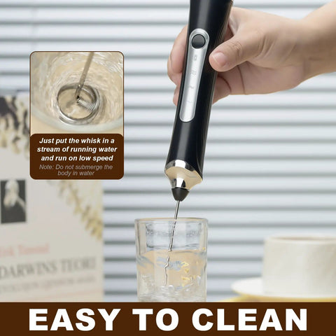 Handheld Milk Frother With Dual Heads USB Rechargeable With 3 Speeds, Coffee Foam Maker And Egg Whisk for cleaning in water