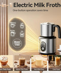 Barista Quality Milk Frother And Steamer 4 In 1 Electric Foam Maker With 24oz Detachable Stainless Jug Latte Art Spout Hot And Cold Foam For Coffee Lattes Cappuccinos And More displaying foam options and control panel