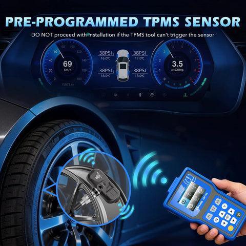 Toyota 315Mhz TPMS Sensor Kit Four Pack Pre Programmed Tire Pressure Monitoring System Sensors For Cars And SUVs Ready To Install With Easy Activation, dashboard and scanner