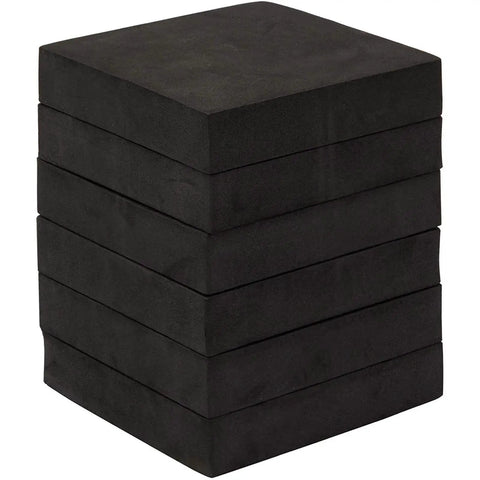 Stack of black High Density Eva Foam Blocks For Washer And Dryer Quieting And Stabilization, 4x4 Inch Base, 0.8 Inch Thick, Pack Of 6