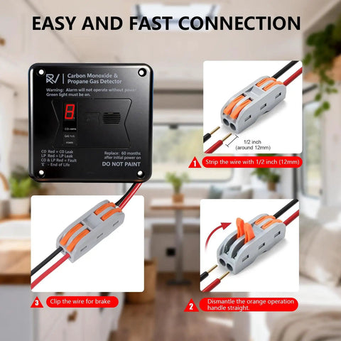 Dual CO And Propane RV Detector System With Digital Display installation guide steps for easy connection