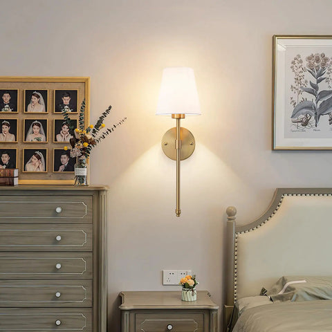 Peel And Stick Wireless Wall Sconces Set Of Two Battery Operated LED Lights With 10000mAh Battery mounted in a bedroom