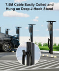 All Weather Rated Outdoor Electric Charger Pedestal Stand, Freestanding Level 2 Charging Station Mount with J-Hook for cable storage.