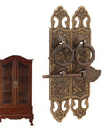 Brass Cabinet Faceplate With Lucky Pattern And Vertical Straight Handle Dope Vintage Oriental Door Pull Plate In Antique Bronze Finish