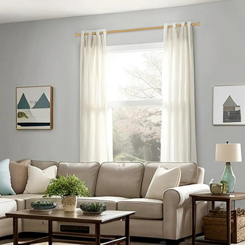Adjustable 16 To 56 Inch Curtain Rod Set With 1 Inch Diameter Telescoping Splicing Structure Warm Gold Finish in living room