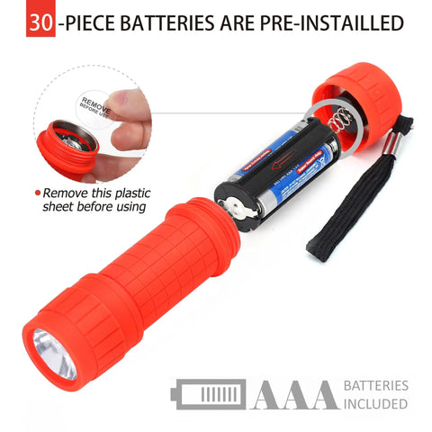 Ten Pack Mini LED Flashlights Each 100 Lumens With Pre Installed AAA Batteries Included, Compact ABS Casing Red Flashlight Open