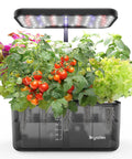 8 Pod Hydroponics Growing System With LED Grow Light, see-through water tank, and countertop herbs and veggies in full bloom