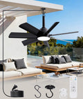 28 Inch Outdoor Ceiling Fan With Light And Remote Plug In Portable Waterproof Hanging Fan For Camping Patios