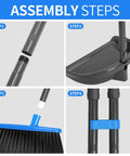 Assembly steps for Long Handle Broom And Dustpan Set For Indoor Outdoor Cleaning Upright Stand Dustpan Adjustable Height Rustproof Build Angled Mouth For Easy Sweep And No Bend Cleanup On Floors.