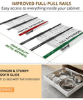 Image showing Two Pack Slide Out Cabinet Organizers With Adjustable Width And Depth For Kitchen Storage Smooth Glide Heavy Duty Drawer Pulls Zero Drama Maximize Your Space Straight Up full extension drawer rails with plates inside.