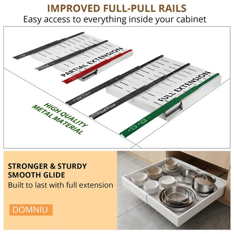 Image showing Two Pack Slide Out Cabinet Organizers With Adjustable Width And Depth For Kitchen Storage Smooth Glide Heavy Duty Drawer Pulls Zero Drama Maximize Your Space Straight Up full extension drawer rails with plates inside.