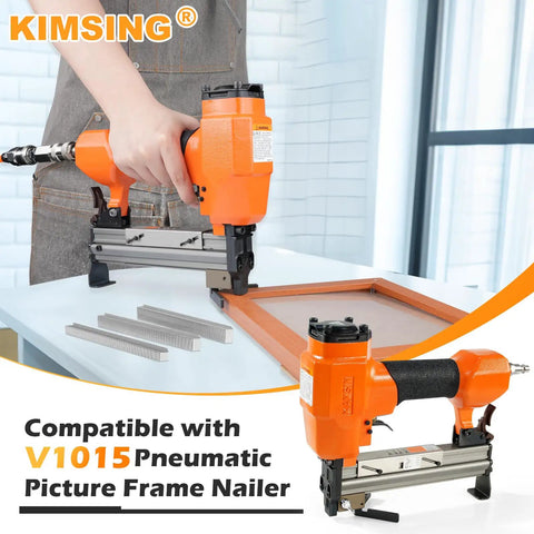 Pro Grade 30 Gauge Carbon Steel V Nails 7MM Length By 10 3MM Width For Nail Techs 4000 Piece Bulk Box in use with pneumatic nailer.