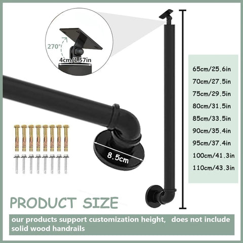 Rock Solid Black Wrought Iron Stair Railing With Side Mount Deck Post And Screw Kit 41 Inch adjustable steel banister components.