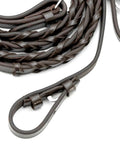 Premium Havana Leather Laced Reins for Horses Non Slip Adjustable Hand Laced Grip Ride Ready Riding Training Dressage Equestrian Tack Hook and Stud Bit Ends close-up