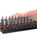 Hand holding 31-piece 1/4 Inch Drive Hex And Torx Socket Set With Rails And Tray, SAE And Metric Bits, ideal for quick home garage projects