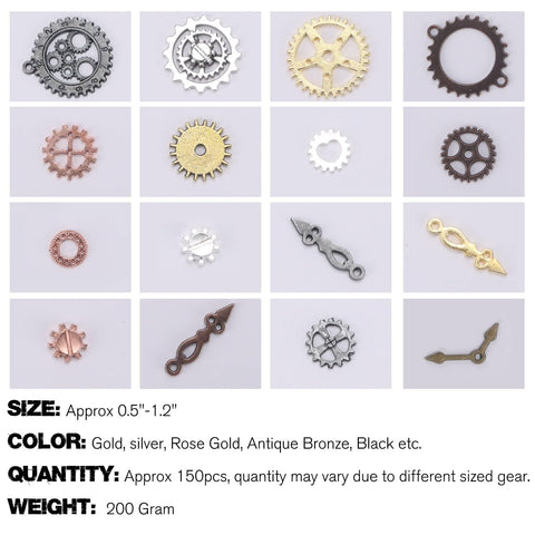 Steampunk Gear Charms 200g Set For Jewelry Making And Resin Crafts Mixed Color Antique Metal Cogs For DIY Pendants, Earrings, Bracelets, Cosplay And Crafting Supplies
