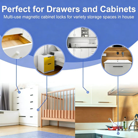 Powerful Magnetic Cabinet Locks For Baby Proofing With No Drill Adhesive Install on drawers and cabinets in home environment