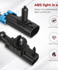 Two black ABS wheel speed sensor assemblies with blue locking clips and wiring connectors