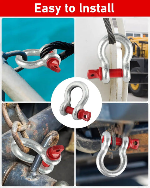 3 Piece Set Of One Half Inch D Ring Shackles Crafted From Tough As Nails Galvanized Steel Clevis Hardware Featuring Thickened Pin Design for rigging on various setups.