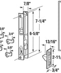 Diagram of Diecast Black Flush Sliding Patio Door Handle For Croft 301 Series, showing dimensions and mounting hardware