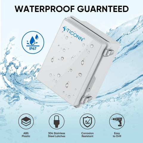 Rugged Outdoor Waterproof IP67 Electrical Box Enclosure With Hinged Cover ABS Plastic Mounting Plate Wall Brackets