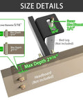 Size details of Built Tough Adjustable Headboard Brackets For Metal Bed Frame With Heavy Duty Footboard Extension Bolts.