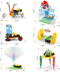 Image of Interactive Robot Building Kit for Kids Ages 8-12, Hands-On STEM Toys with six colorful robot modules and dimensions.