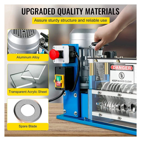 Automatic Electric Wire Stripper Machine For Copper Scrap Peeler Tool features aluminum alloy and acrylic sheet for sturdy use.