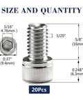 Top Grade 1/4-20 X 5/8 Inch Socket Head Cap Screws Knuckle Busting 304 Stainless Steel Hex Bolts With Full Threads, size and specs shown.