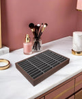 Premium Wooden Jewelry Tray Featuring Forty Smooth Compartments And Plush Velvet Insert For Classic Bracelet And Bangle Display Stand Plus Reliable Countertop Organizer That Straight Up Hits Different on vanity.