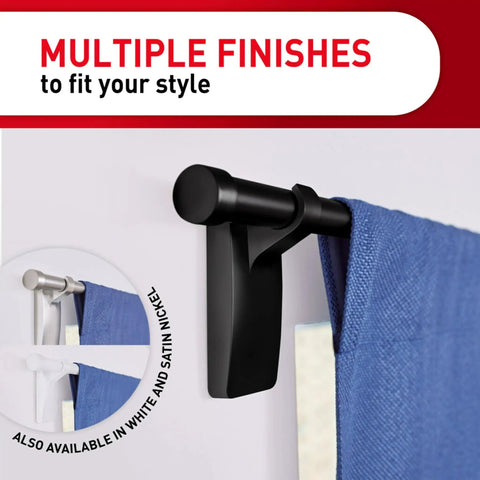 Hassle Free Wall Mount Hardware That Slides Right Onto Medium Black Curtain Rods With Heavy Duty Adhesive Strips Quick Install No Screw Marks Just Pop On And You Are Set For Every Room