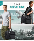 Men holding Go To Under Seat Travel Duffel Bag With Laptop Pocket 16x12x6 Inch Waterproof Oxford Gear Tactical Messenger Style