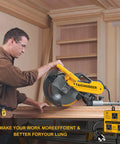 Man using Taichodeer miter saw with Stop Babysitting Your Shop Vac Automatic Vacuum Switch For Dust Collectors Triggers On With Power Tools.