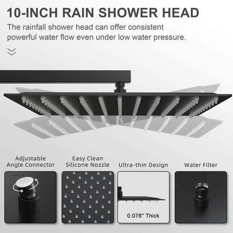 Dope Matte Black Shower Faucet Set With 10 Inch Luxury Brass Rain Shower Head and Handheld Spray High Pressure Wall Mounted System