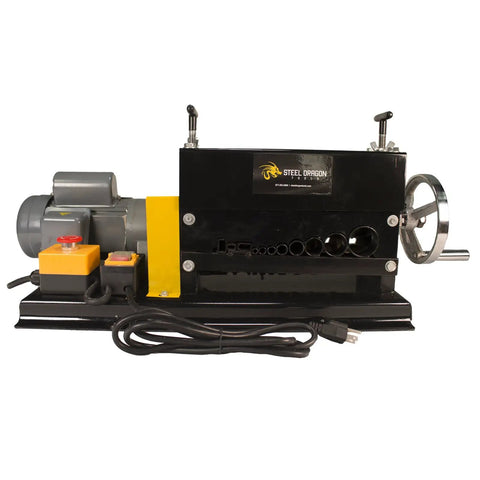 Pro Grade Bench Top Automatic Electric Wire Stripper With Emergency Stop, Safety Guards, Adjustable Blades, 1.5 Inch Capacity, Hand Crank