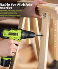 Hella Strong 12V Cordless Drill Set With Quick Charge Battery And Rugged Steel Tool Box for tightening screws in wood.