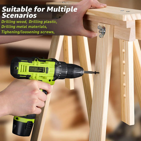 Hella Strong 12V Cordless Drill Set With Quick Charge Battery And Rugged Steel Tool Box for tightening screws in wood.