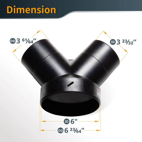 Y Fitting Dust Collector Reducer 6 Inch To 4 Inch Hose Adapter For Woodworking Dust Collection System Black Three Hole Connector
